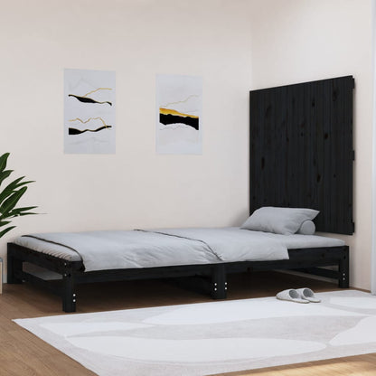 Testiera Da Parete Nera 146,5X3X110Cm In Legno Massello Di Pino Nero