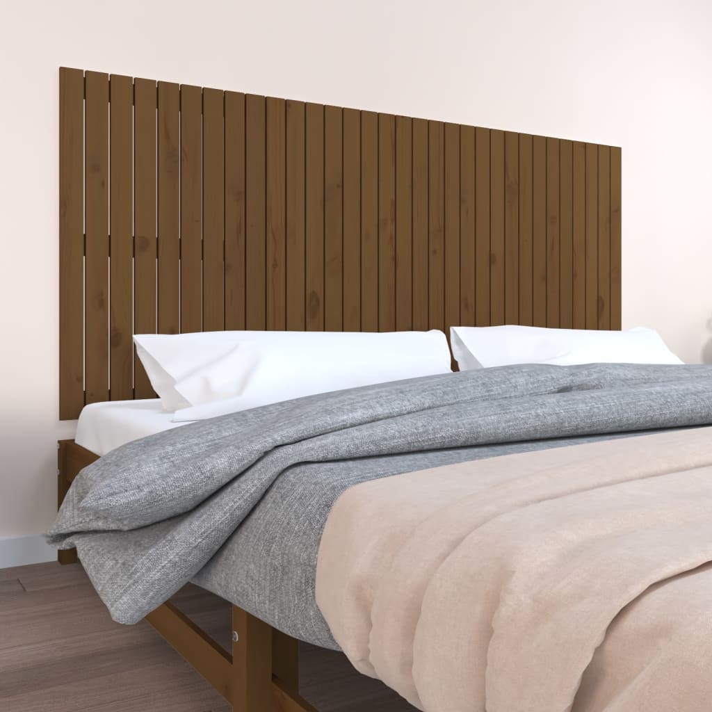 Testiera Da Parete Ambra 166X3X90 Cm In Legno Massello Di Pino Marrone Miele