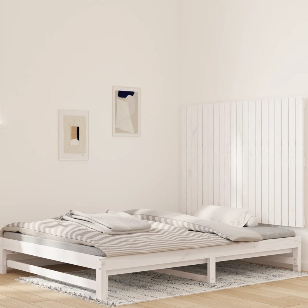 Testiera Da Parete Bianca 127,5X3X110 Cm Legno Massello Di Pino Bianco