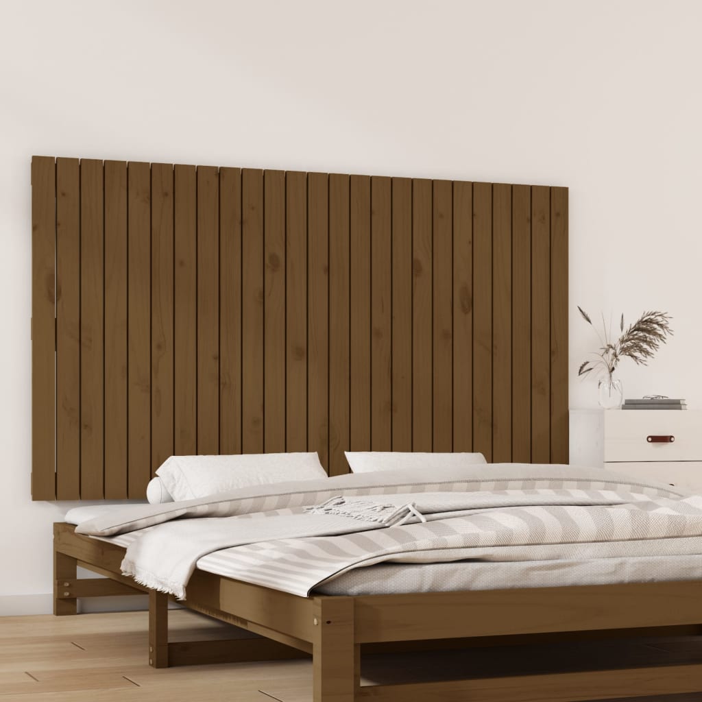 Testiera Da Parete Ambra 166X3X90 Cm In Legno Massello Di Pino Marrone Miele