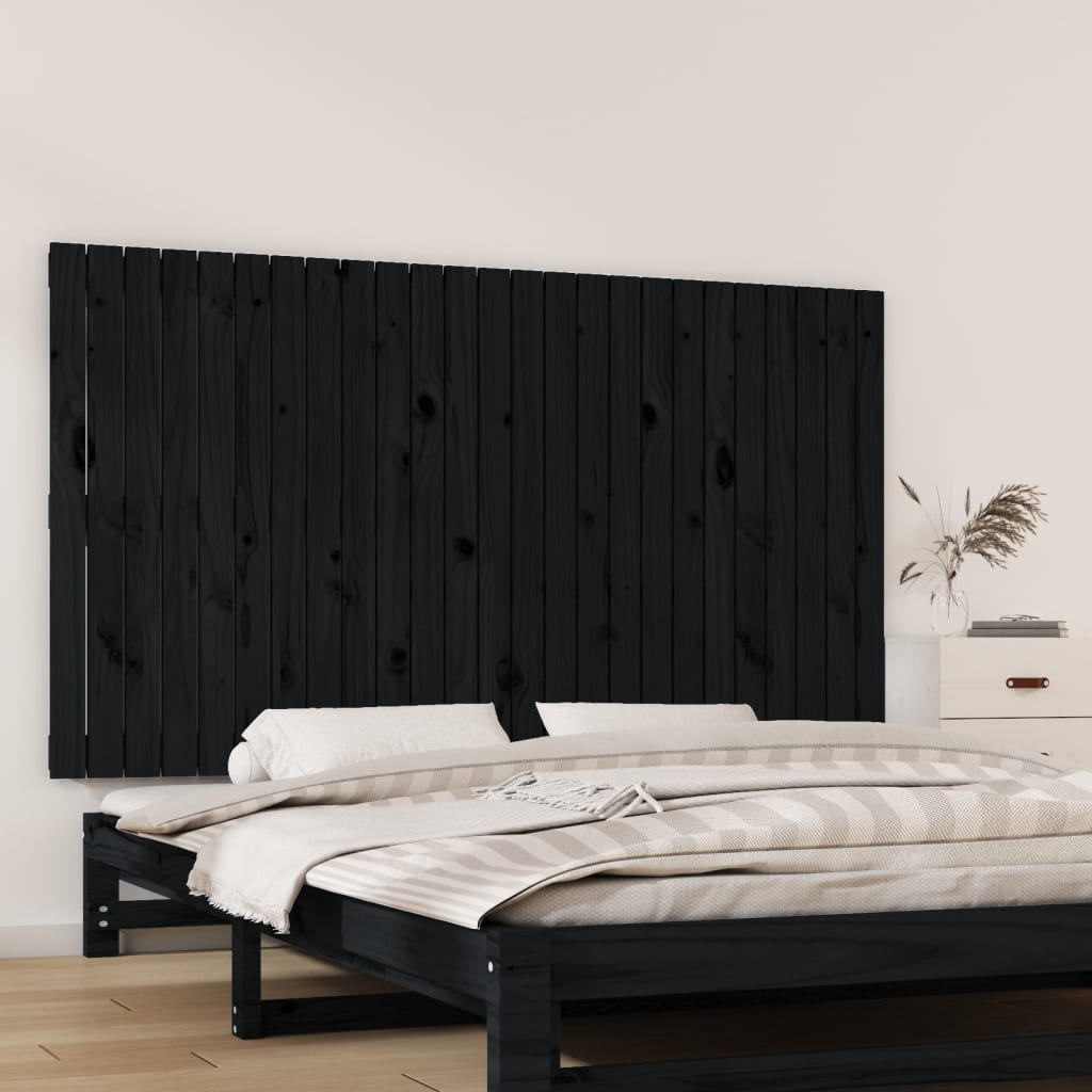 Testiera Da Parete Nera 146,5X3X110Cm In Legno Massello Di Pino Nero