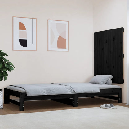 Testiera Da Parete Nera 146,5X3X110Cm In Legno Massello Di Pino Nero