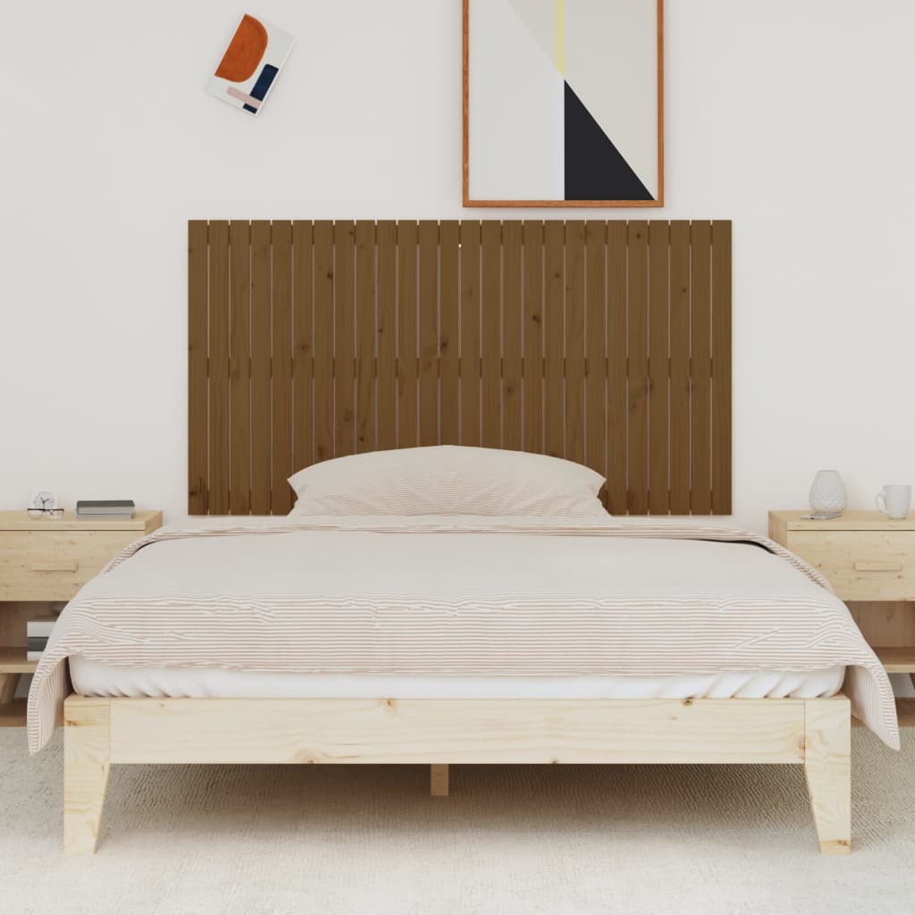 Testiera Da Parete Ambra 166X3X90 Cm In Legno Massello Di Pino Marrone Miele