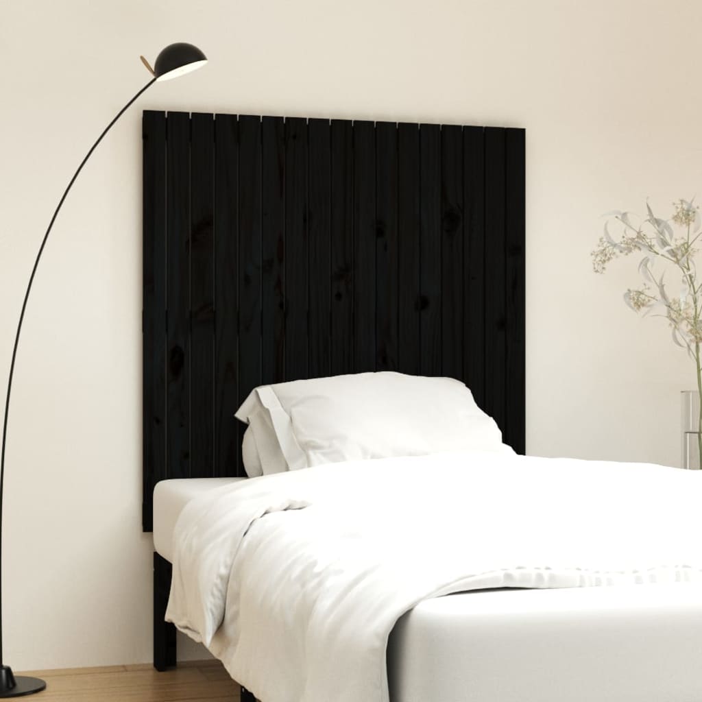Testiera Da Parete Nera 146,5X3X110Cm In Legno Massello Di Pino Nero