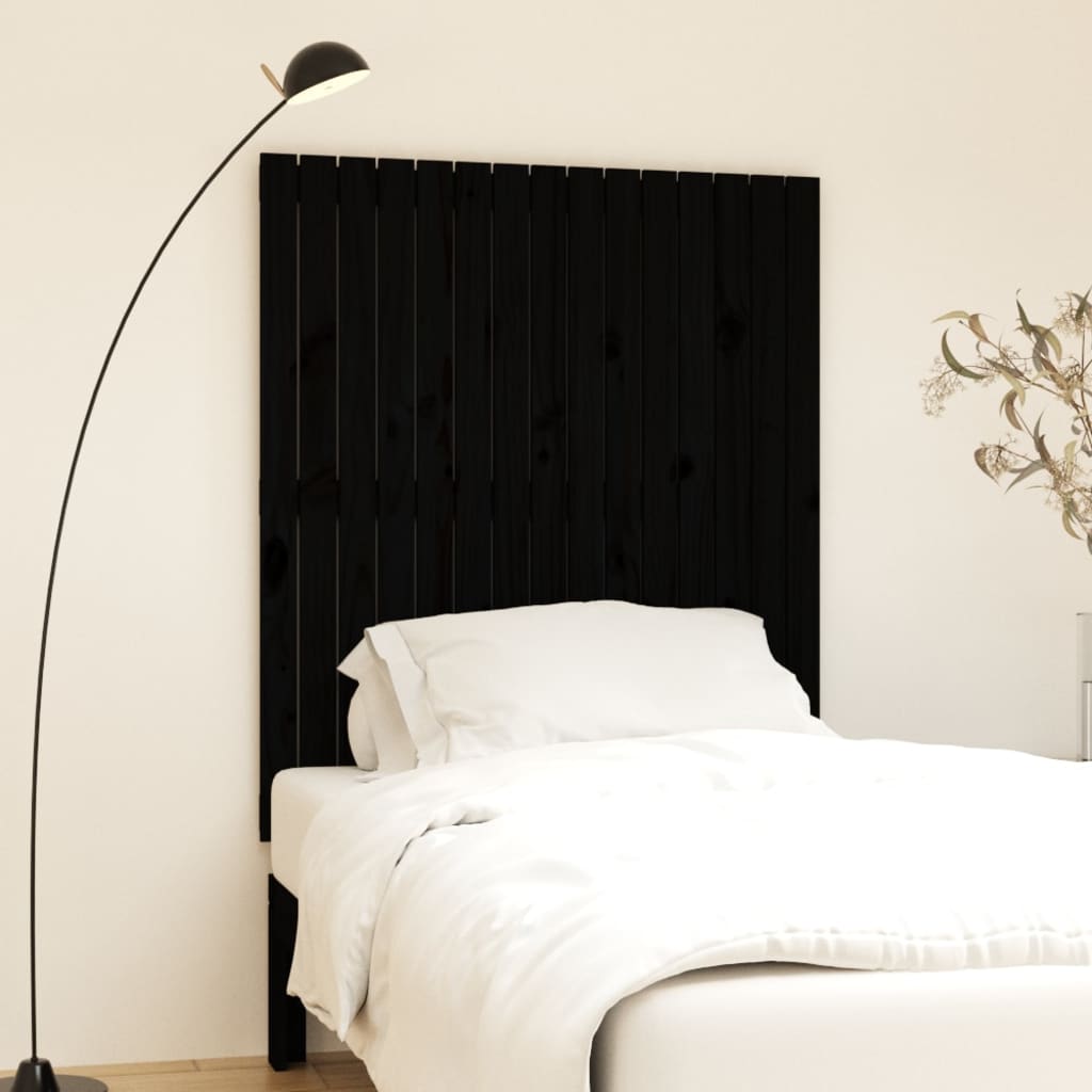 Testiera Da Parete Nera 146,5X3X110Cm In Legno Massello Di Pino Nero