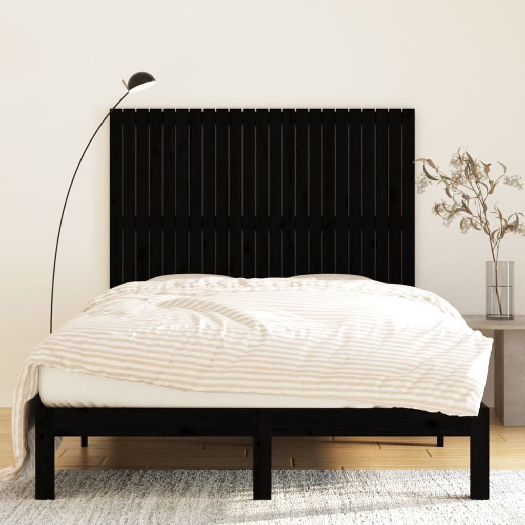 Testiera Da Parete Nera 146,5X3X110Cm In Legno Massello Di Pino Nero