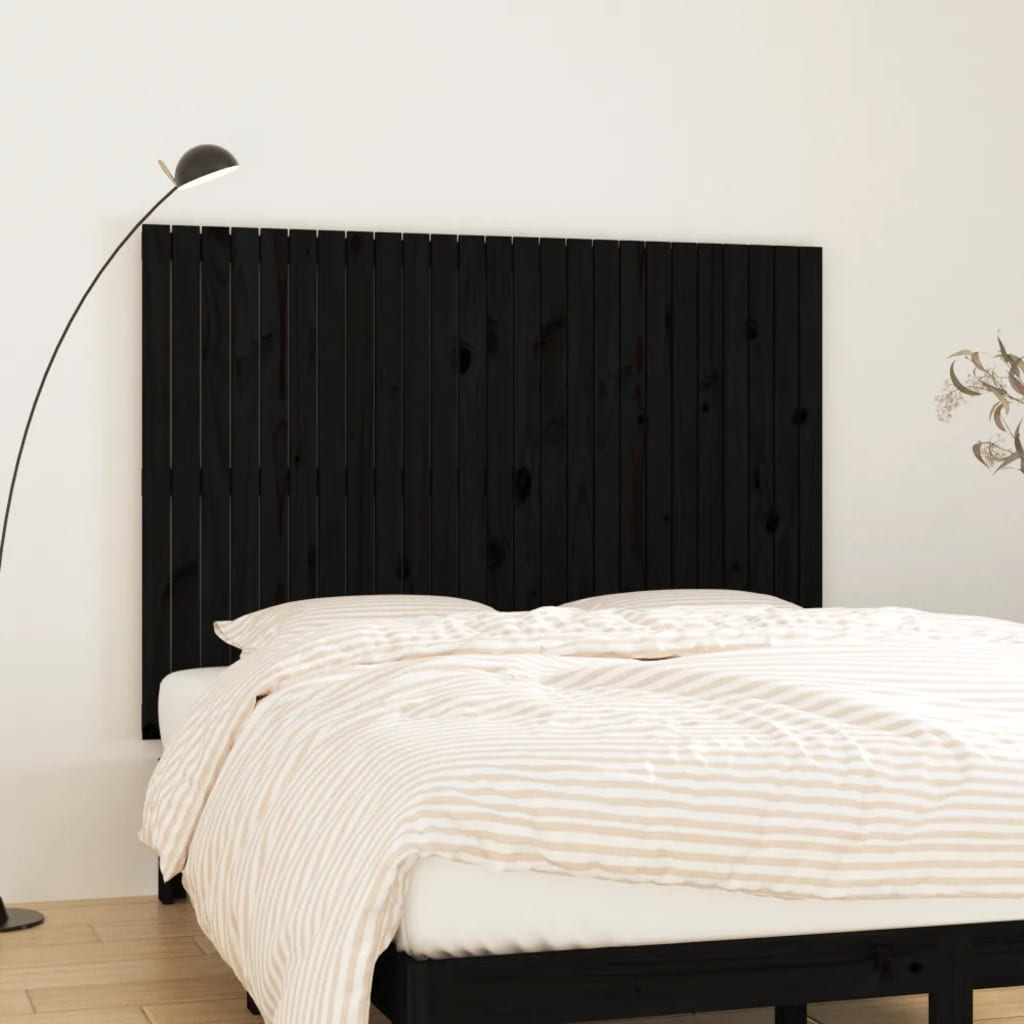 Testiera Da Parete Nera 146,5X3X110Cm In Legno Massello Di Pino Nero