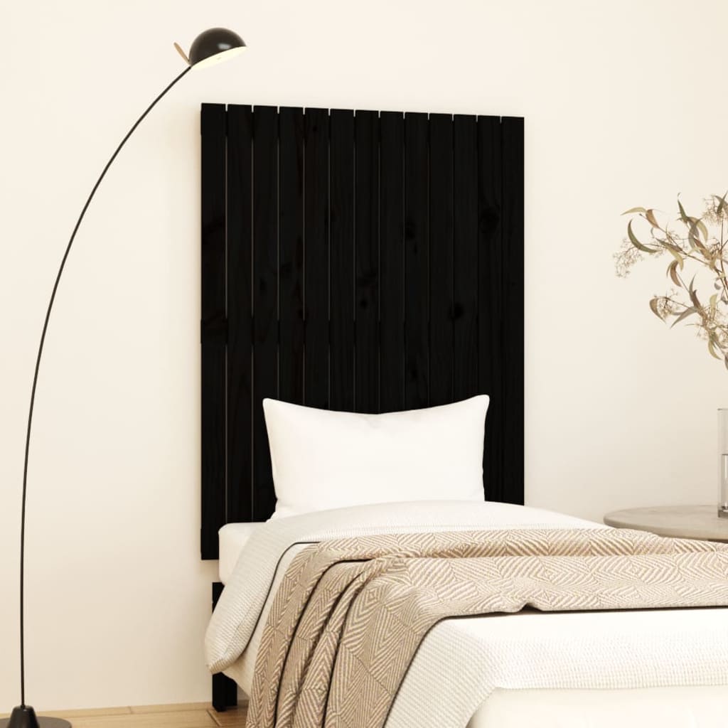 Testiera Da Parete Nera 146,5X3X110Cm In Legno Massello Di Pino Nero