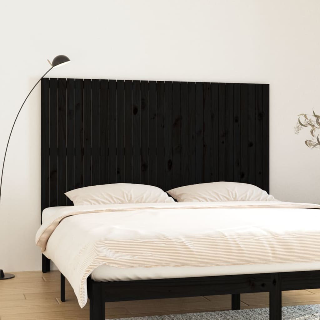 Testiera Da Parete Nera 146,5X3X110Cm In Legno Massello Di Pino Nero