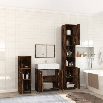 Set Mobili Da Bagno 4 Pz Rovere Fumo In Legno Multistrato