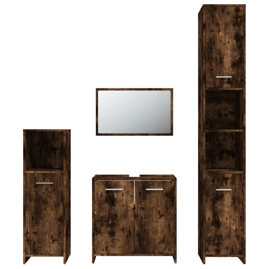 Set Mobili Da Bagno 4 Pz Rovere Fumo In Legno Multistrato