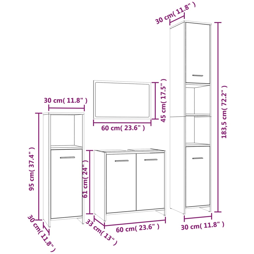 Set Mobili Da Bagno 4 Pz Rovere Fumo In Legno Multistrato