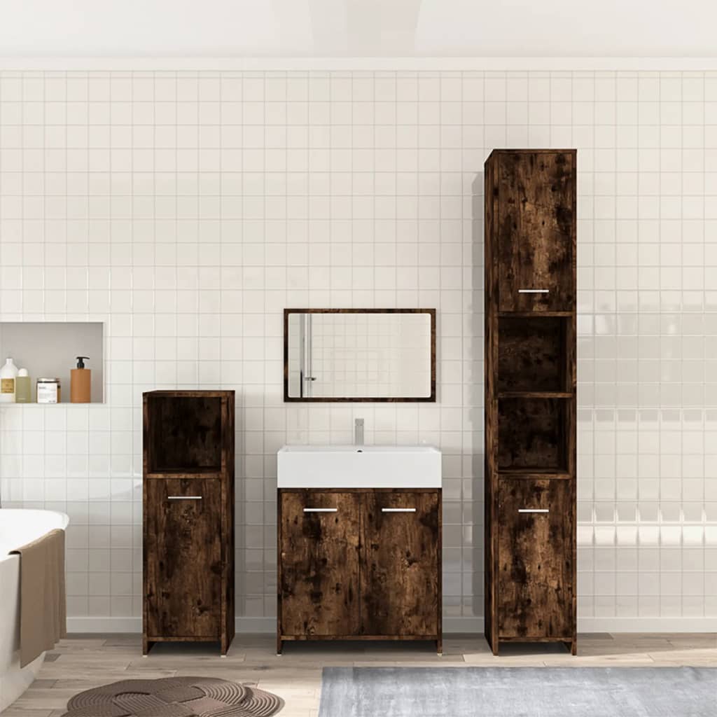 Set Mobili Da Bagno 4 Pz Rovere Fumo In Legno Multistrato