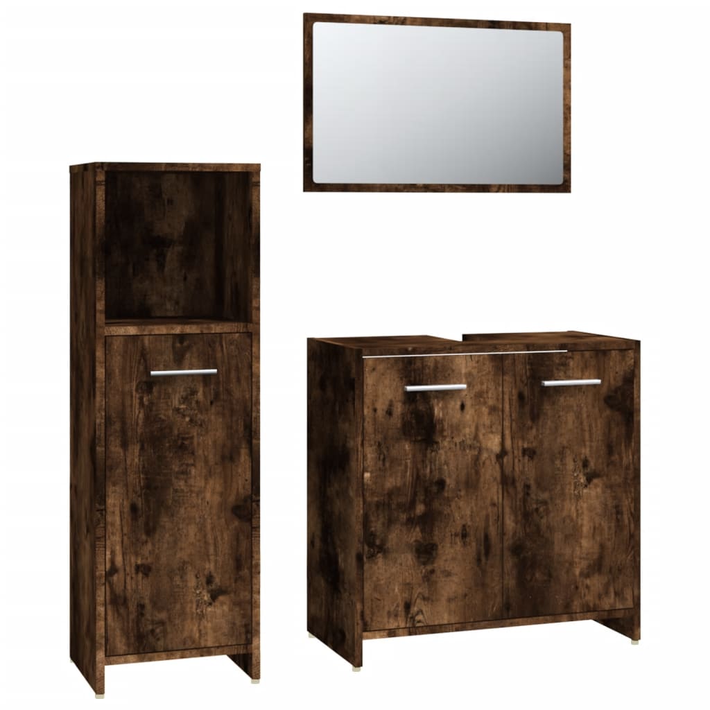 Set Mobili Da Bagno 3 Pz Rovere Fumo In Legno Multistrato