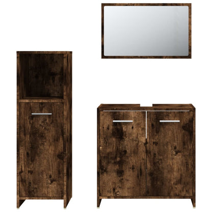 Set Mobili Da Bagno 3 Pz Rovere Fumo In Legno Multistrato