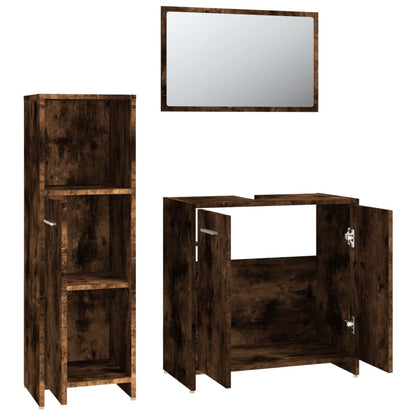 Set Mobili Da Bagno 3 Pz Rovere Fumo In Legno Multistrato