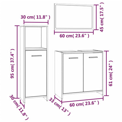 Set Mobili Da Bagno 3 Pz Rovere Fumo In Legno Multistrato