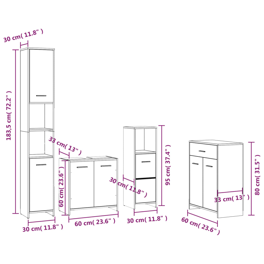 Set Mobili Da Bagno 4 Pz In Legno Multistrato