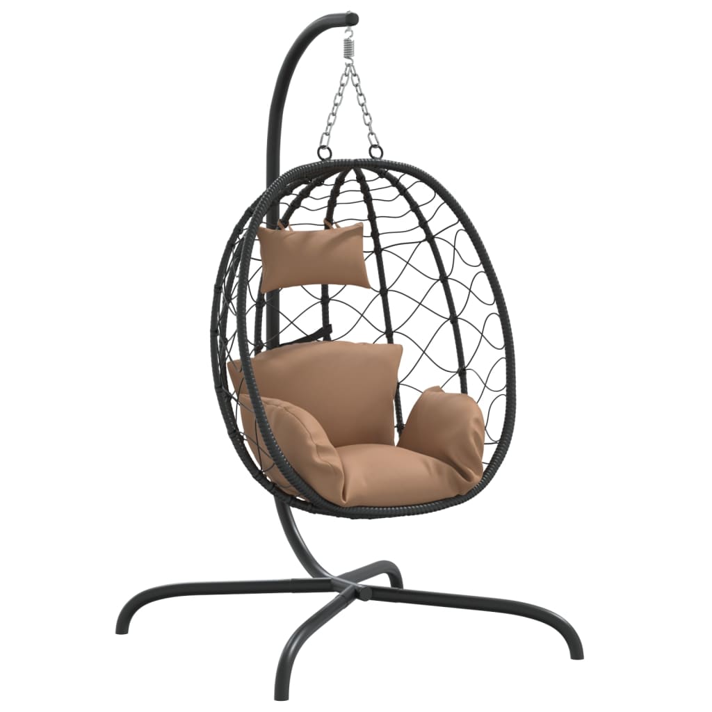 Poltrona Sospesa A Uovo Con Cuscino In Polyrattan E Acciaio Color Tortora