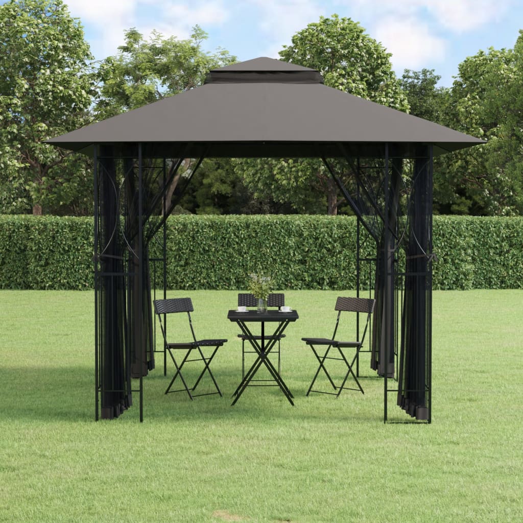 Gazebo Con Pareti Laterali Antracite Acciaio