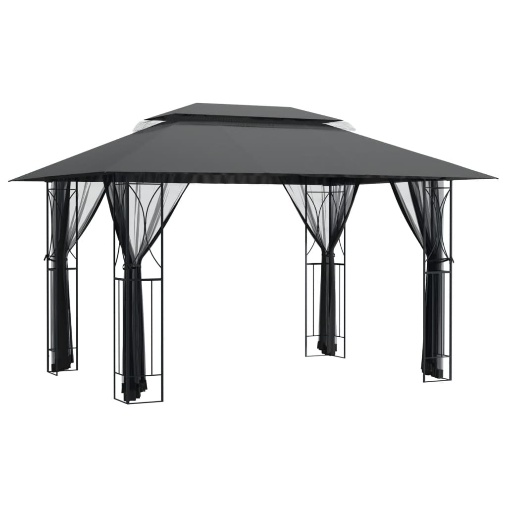 Gazebo Con Pareti Laterali Antracite Acciaio