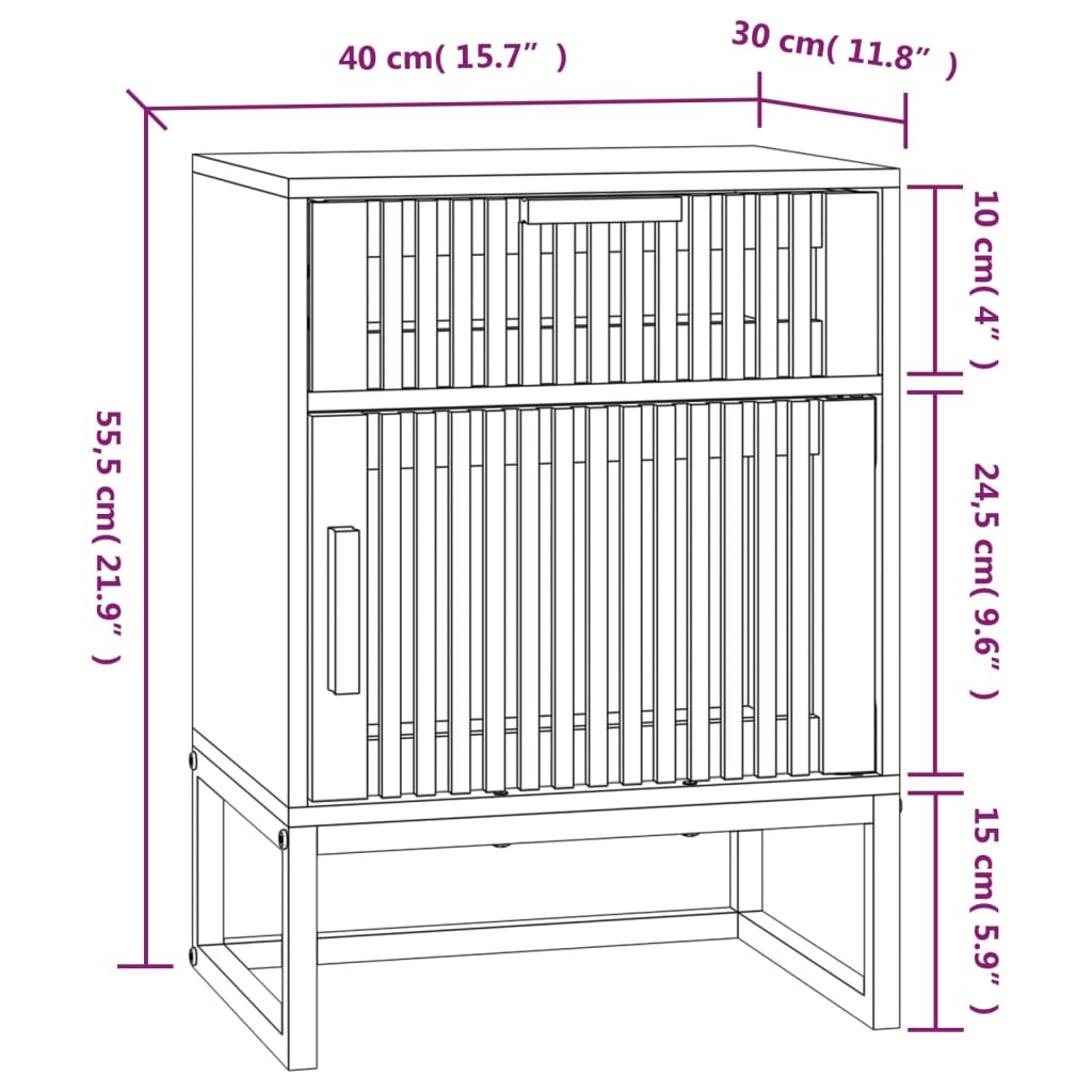 Comodino 40X30X55,5 Cm Legno Multistrato E Ferro