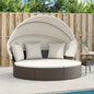 Lettino Prendisole Esterno Tetto E Cuscini Nero In Polyrattan