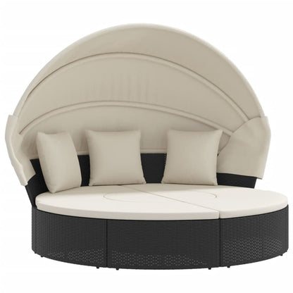 Lettino Prendisole Esterno Tetto E Cuscini Nero In Polyrattan