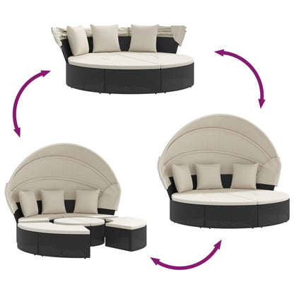 Lettino Prendisole Esterno Tetto E Cuscini Nero In Polyrattan