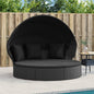 Lettino Prendisole Esterno Tetto E Cuscini Nero In Polyrattan