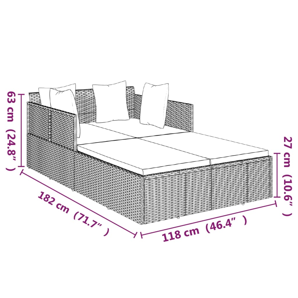 Lettino Con Cuscini 182X118X63 Cm In Polyrattan