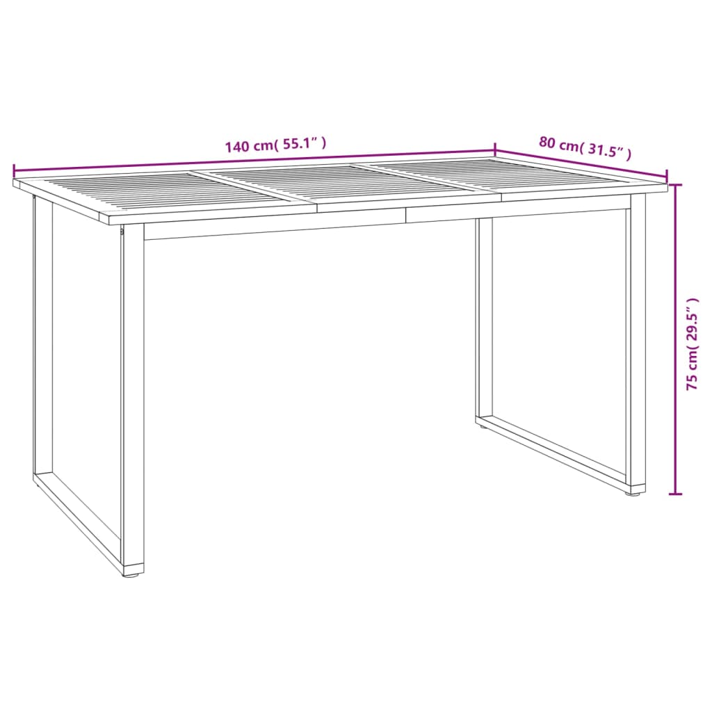 Tavolo Giardino Con Gambe A U 140X80X75Cm Legno Massello Acacia Nero