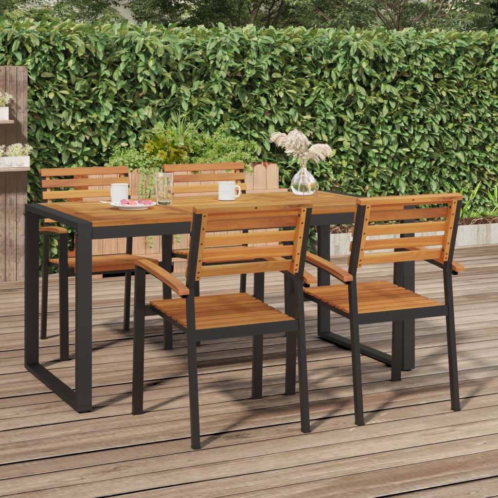 Tavolo Giardino Con Gambe A U 140X80X75Cm Legno Massello Acacia Nero