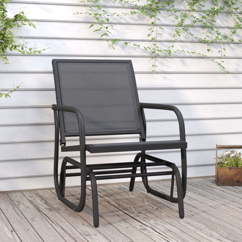 Sedia A Dondolo Da Giardino Nera 61X76X87Cm Textilene E Acciaio