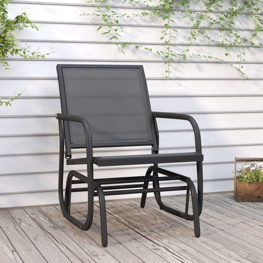 Sedia A Dondolo Da Giardino Nera 61X76X87Cm Textilene E Acciaio