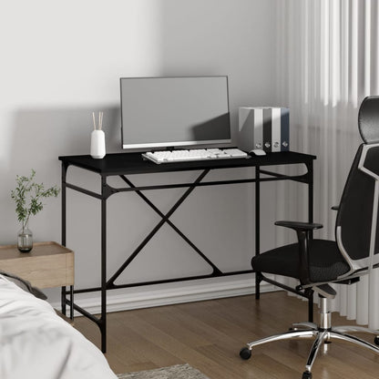 Scrivania Nera 100X50X75 Cm In Legno Multistrato E Ferro