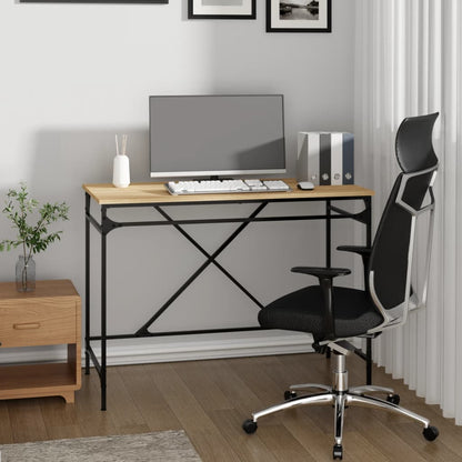 Scrivania Nera 100X50X75 Cm In Legno Multistrato E Ferro
