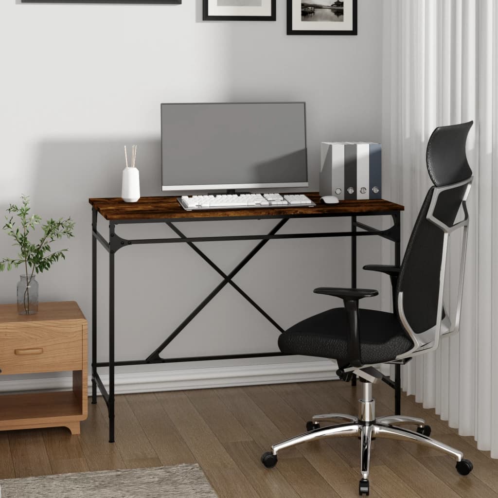 Scrivania Nera 100X50X75 Cm In Legno Multistrato E Ferro