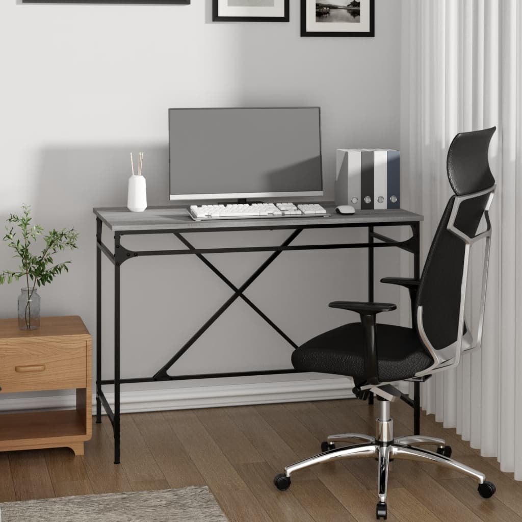 Scrivania Nera 100X50X75 Cm In Legno Multistrato E Ferro