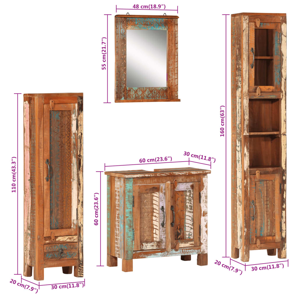 Set Mobili Da Bagno 4 Pz In Legno Massello Di Recupero