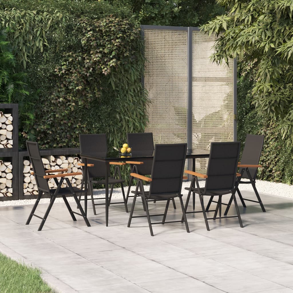Set Mobili Da Pranzo Per Giardino 7 Pz Nero