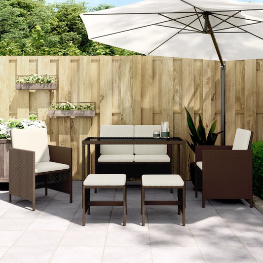 Set Da Pranzo Da Giardino 6Pz Con Cuscini In Polyrattan