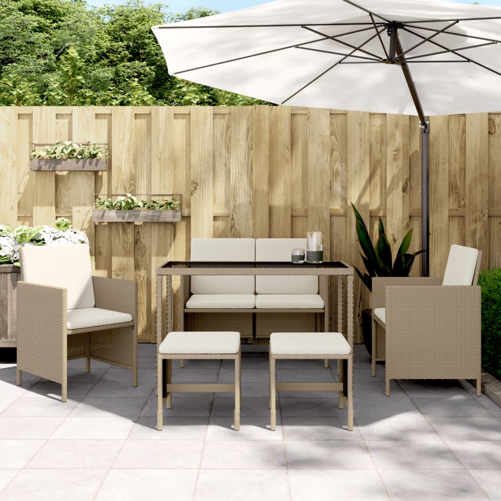 Set Da Pranzo Da Giardino 6Pz Con Cuscini In Polyrattan