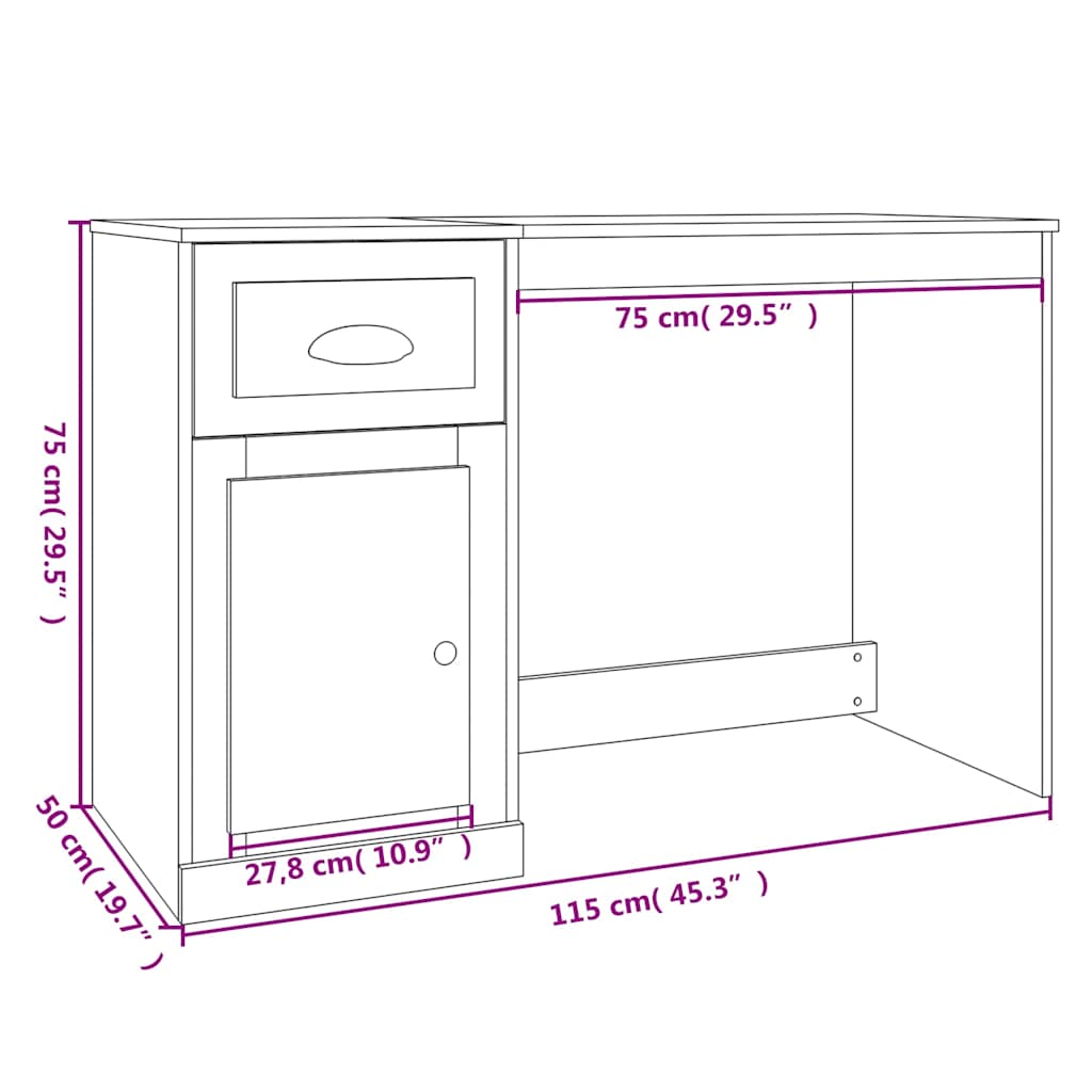 Scrivania Cassetto 115X50X75 Cm Legno Multistrato