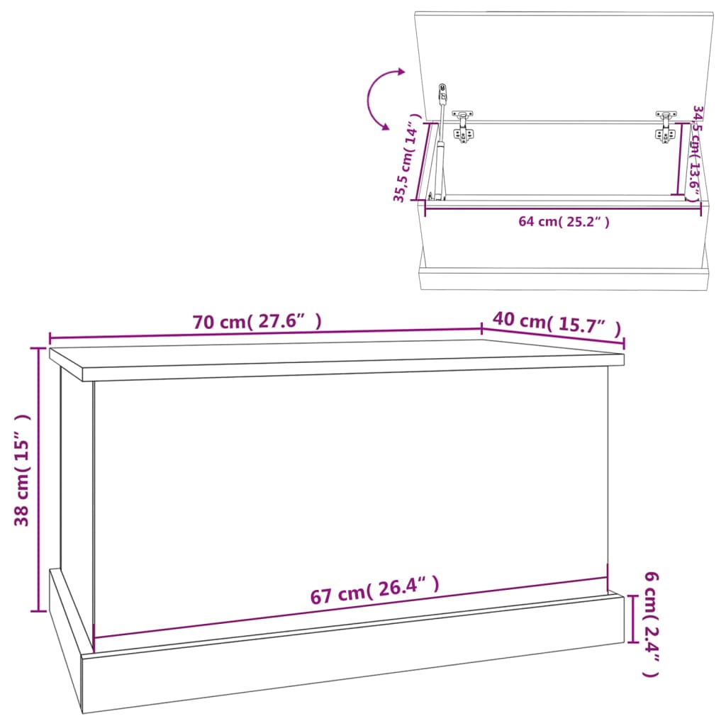 Contenitore Rovere Fumo 70X40X38 Cm Legno Multistrato
