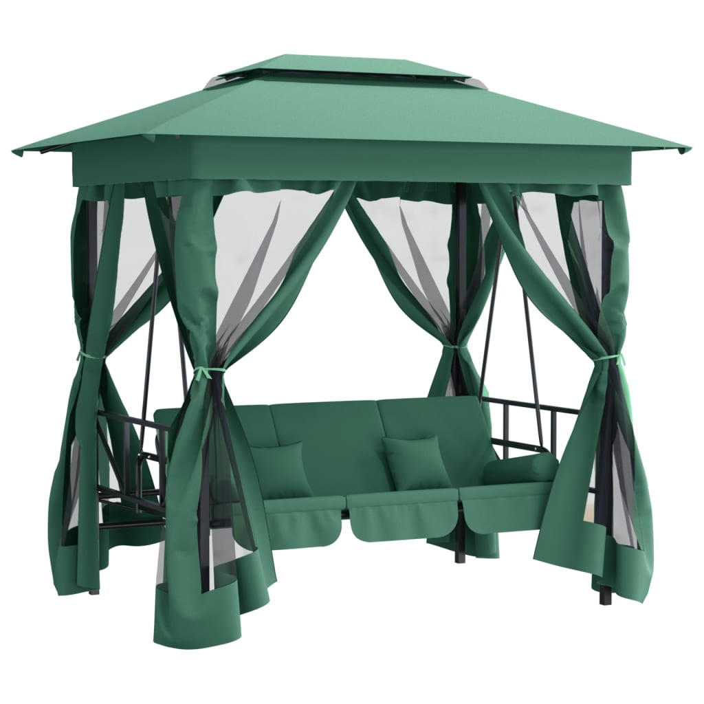 Gazebo Con Panca A Dondolo Convertibile Tessuto E Acciaio