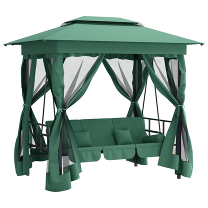 Gazebo Con Panca A Dondolo Convertibile Tessuto E Acciaio