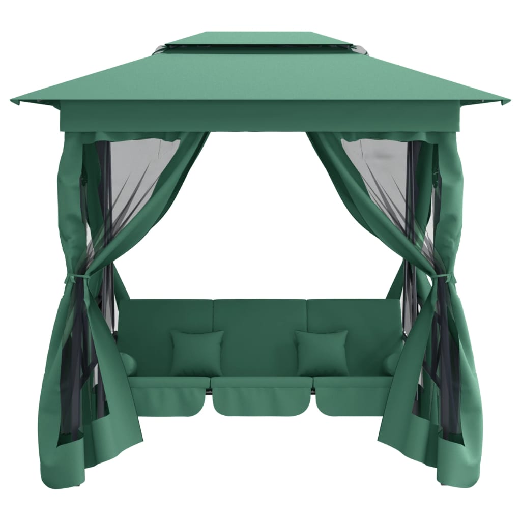 Gazebo Con Panca A Dondolo Convertibile Tessuto E Acciaio