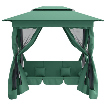 Gazebo Con Panca A Dondolo Convertibile Tessuto E Acciaio
