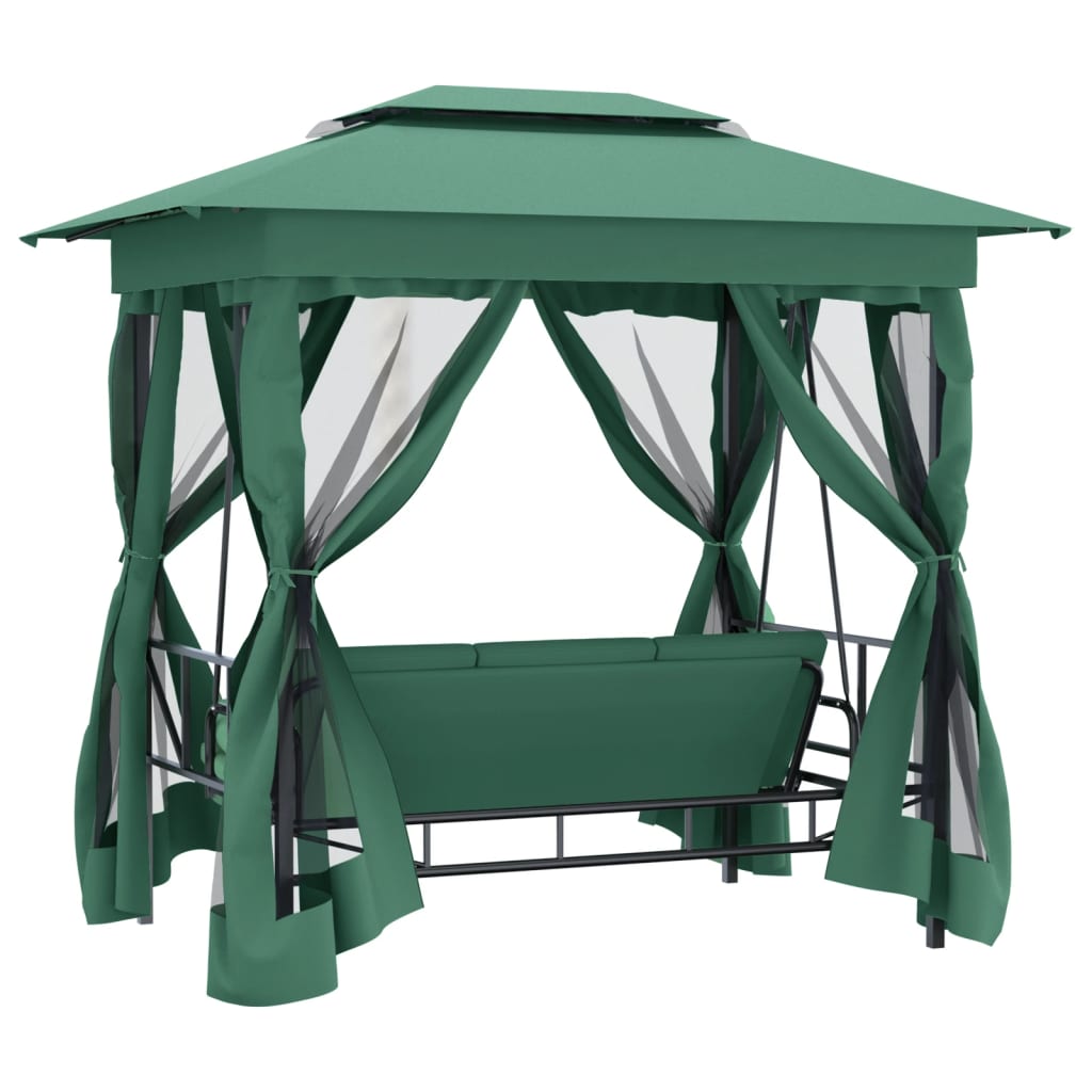 Gazebo Con Panca A Dondolo Convertibile Tessuto E Acciaio